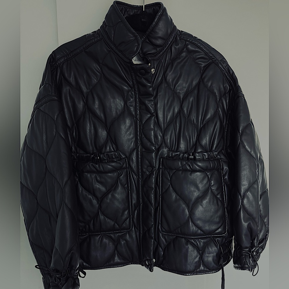 Zara black faux leather quilted jacket